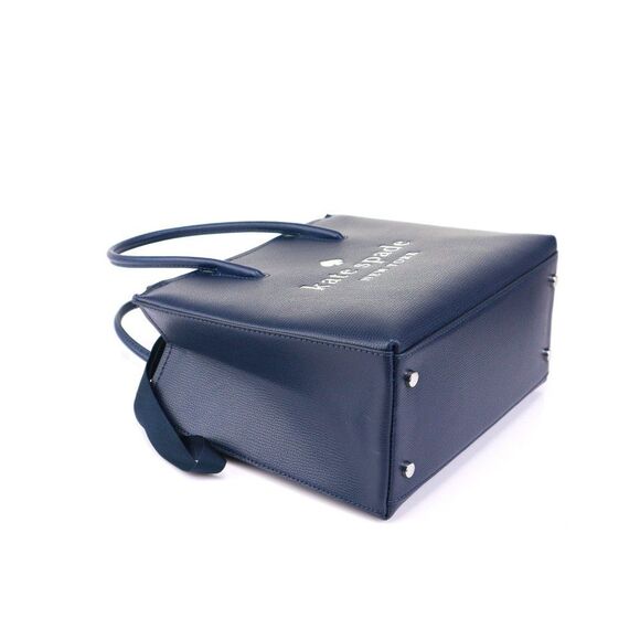 NWT Kate Spade TRISTA Leather Sam Bag Tote w Bow Tie Navy - Picture 8 of 14